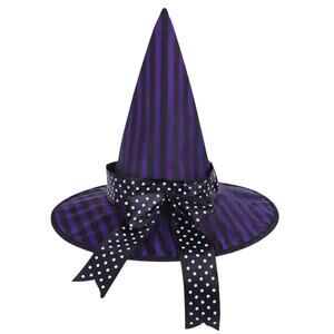 Purple Black Striped Witch Hat Halloween Costume Cosplay